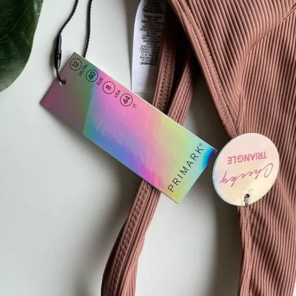 Primark 8 NWT Beige Cheeky Triangle Bikini Top - Picture 2 of 5